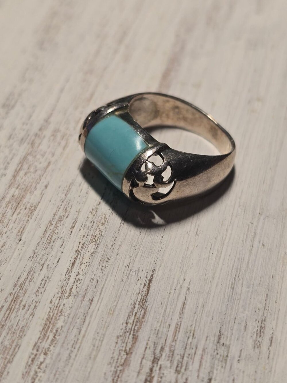 Vintage 1990's 925 Sterling Silver Turquoise Inlay Southwestern Statement Ring - Picture 2 of 7